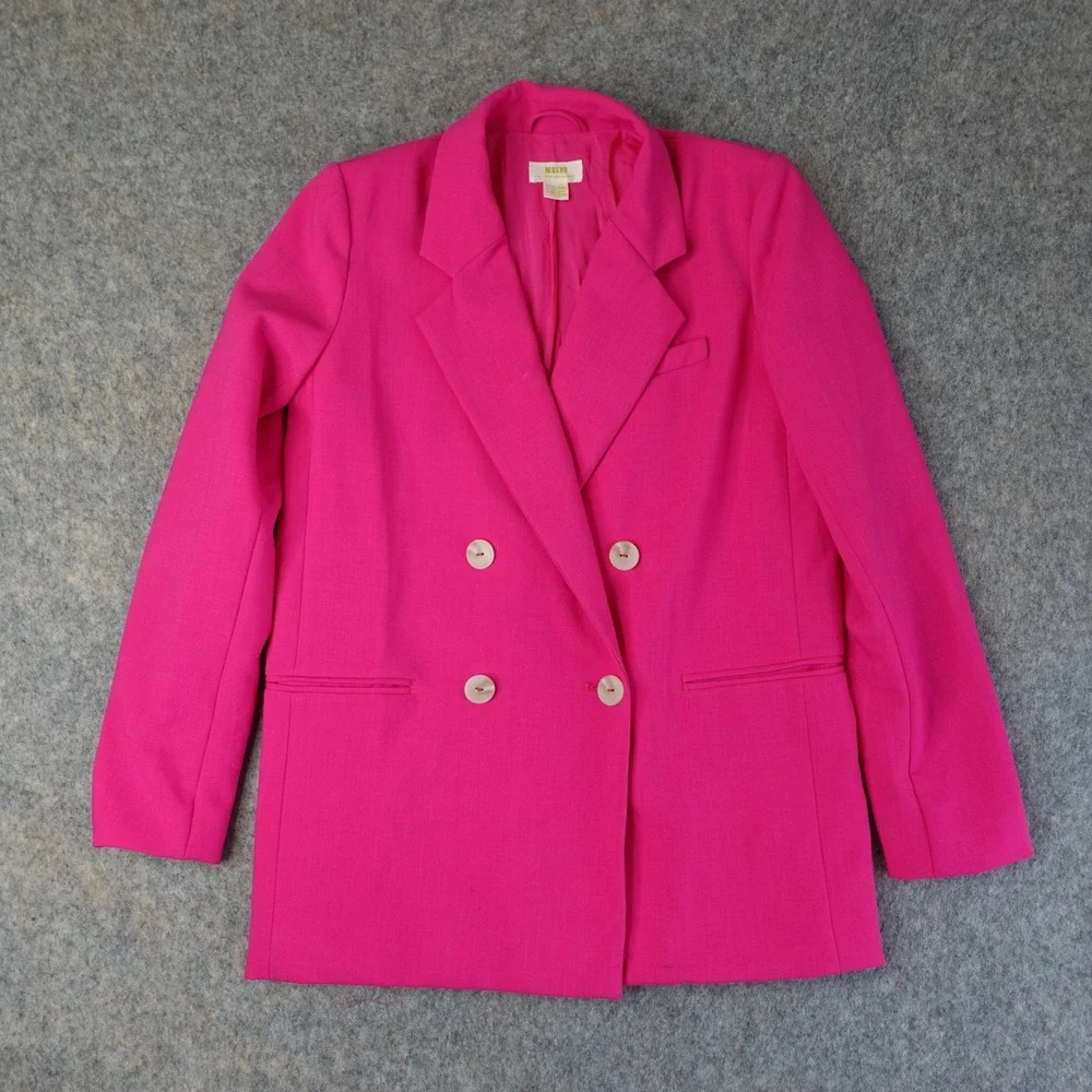 Maeve Anthropologie Blazer Womens 0 Hot Pink Double Breasted Jacket Career Bold - Picture 2 of 16